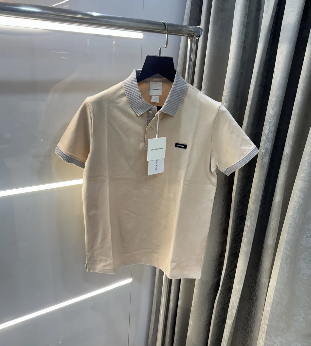 Calvin  Klein Beige Patch Logo Premium Polo T-Shirt