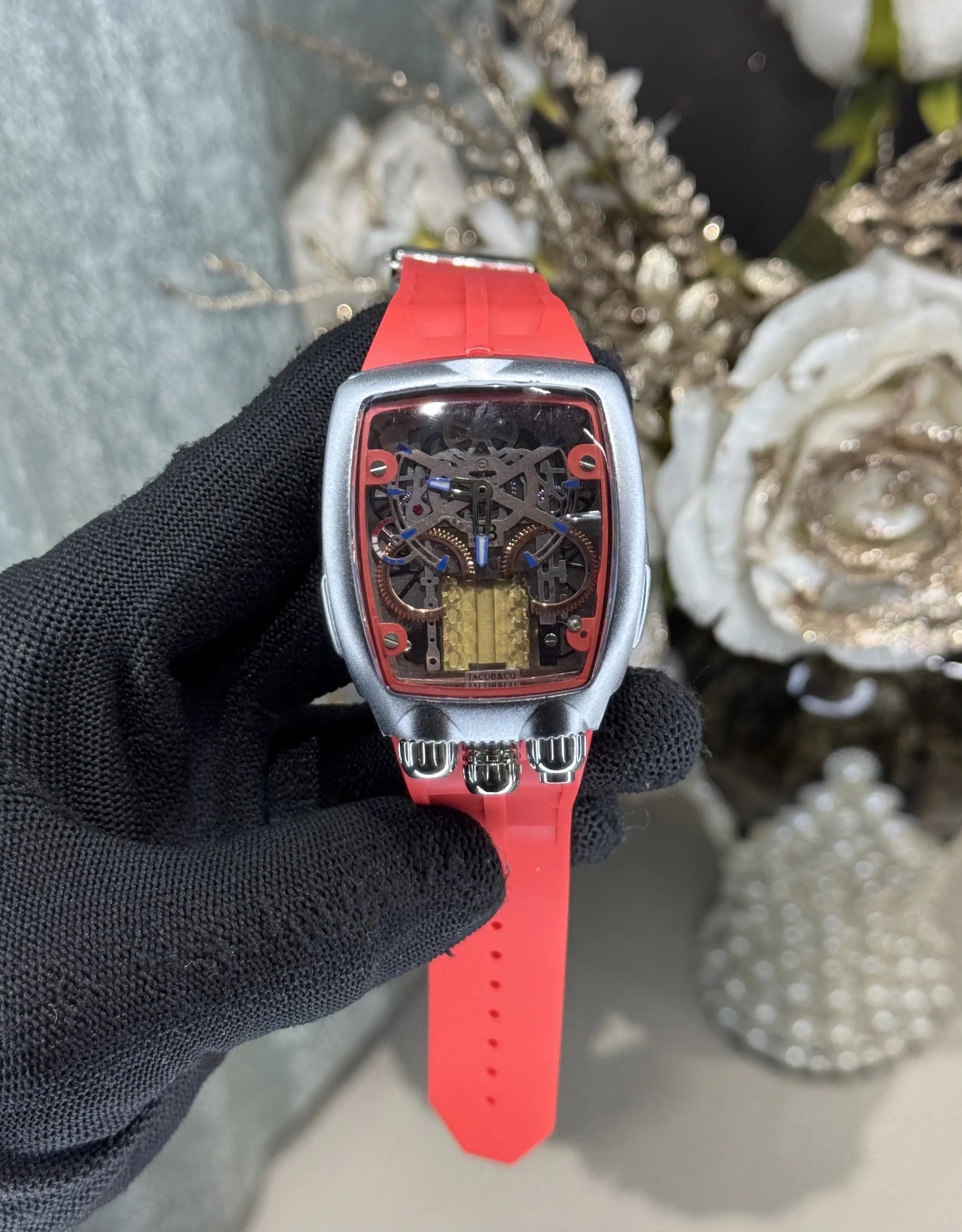 Jacob & Co. Bugatt i Silver Red Tourbillon Premium Quartz Watch