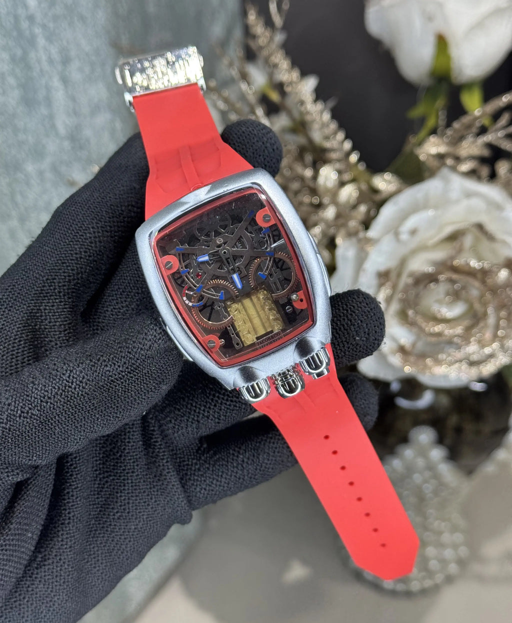 Jacob & Co. Bugatt i Silver Red Tourbillon Premium Quartz Watch
