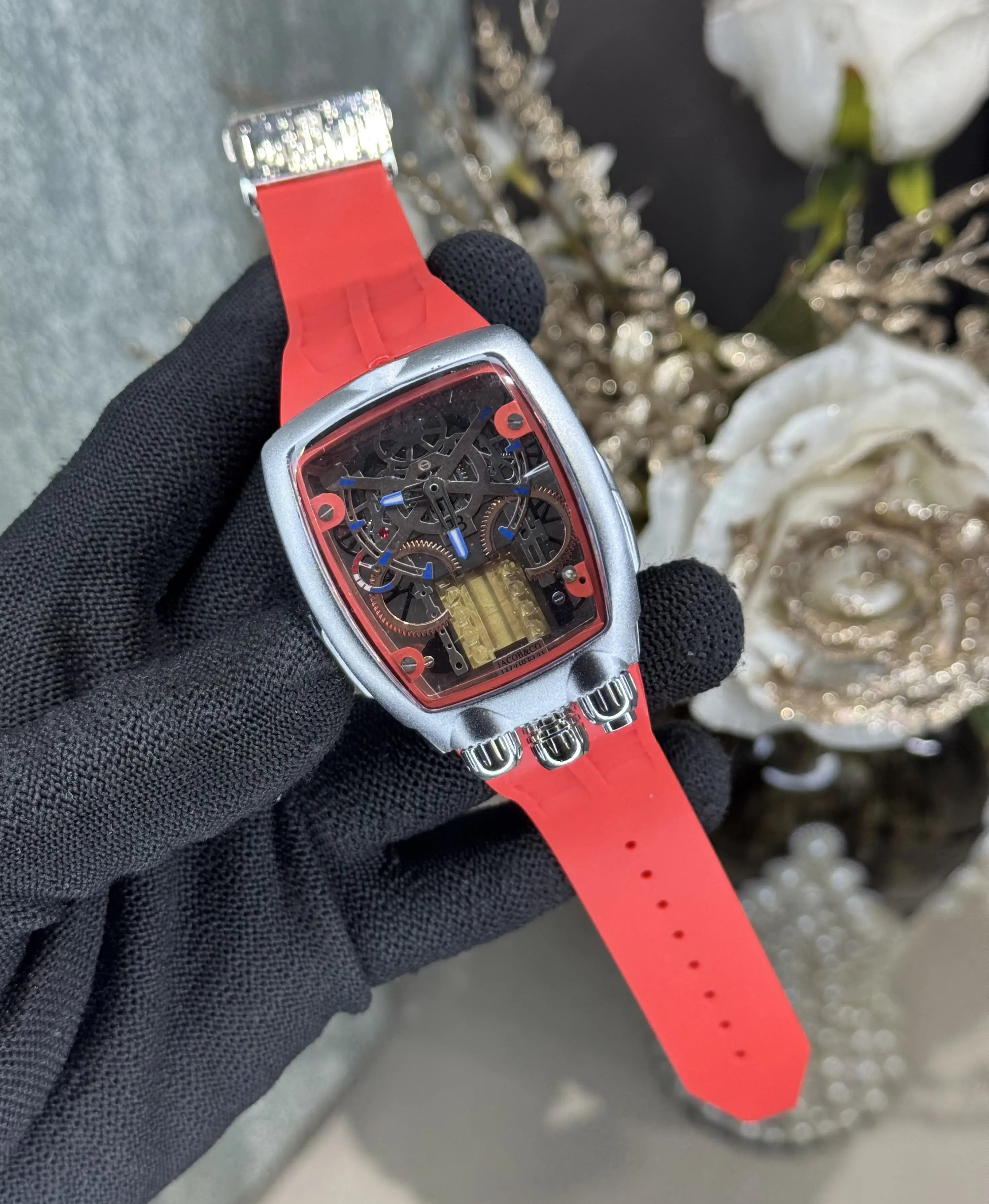 Jacob & Co. Bugatt i Silver Red Tourbillon Premium Quartz Watch