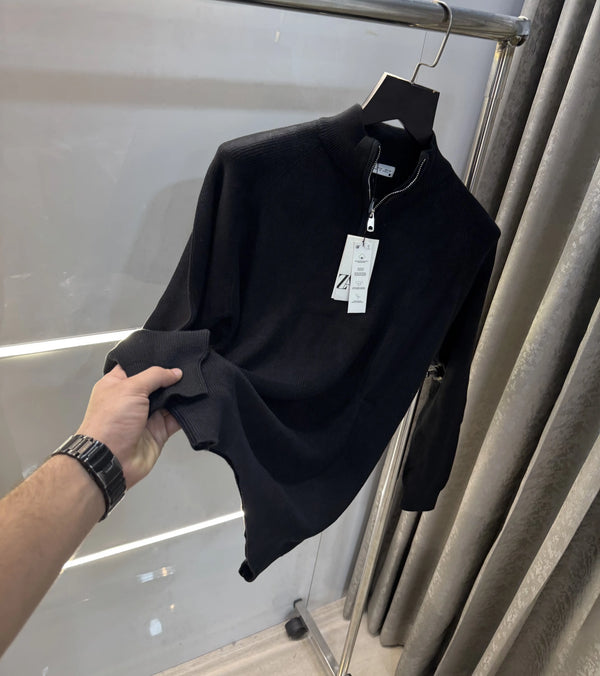 Zar a Black Zip Premium Knitted Pull Over
