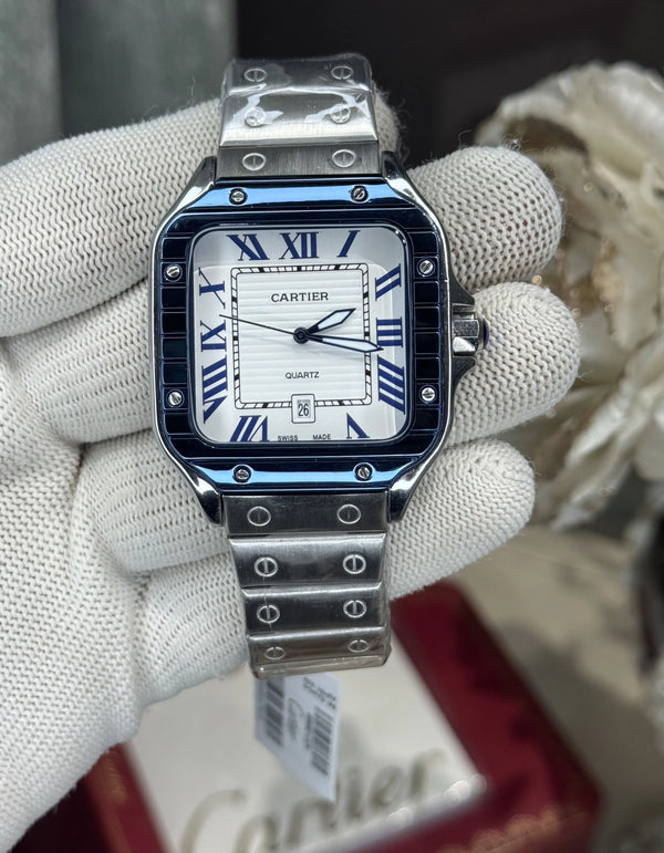 Cartie r Dumont Blue Bezel Metal Premium Quartz Watch
