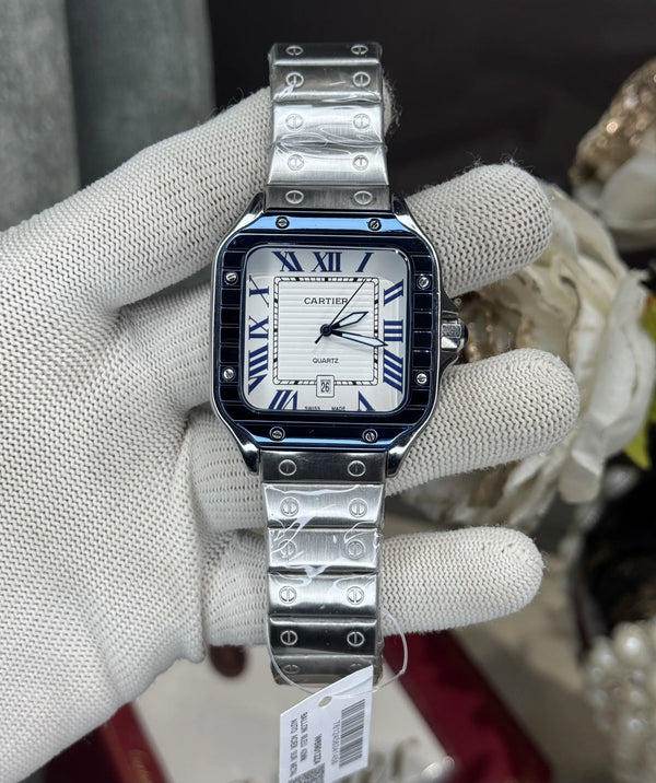 Cartie r Dumont Blue Bezel Metal Premium Quartz Watch