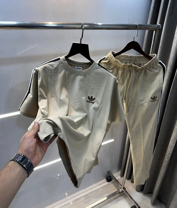 Adida s Baige STr!pEs Logo Print Premium Tracksuit