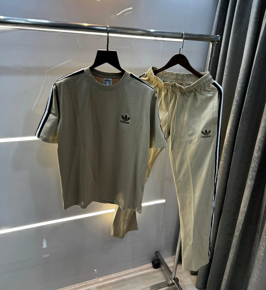 Adida s Baige STr!pEs Logo Print Premium Tracksuit