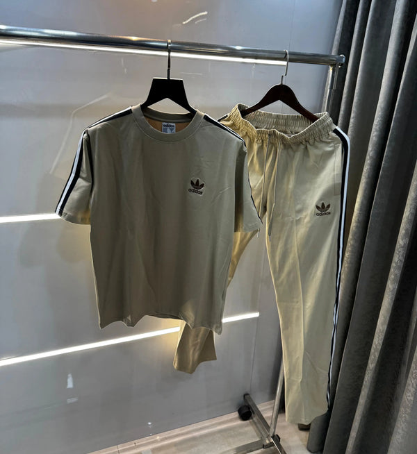 Adida s Baige STr!pEs Logo Print Premium Tracksuit