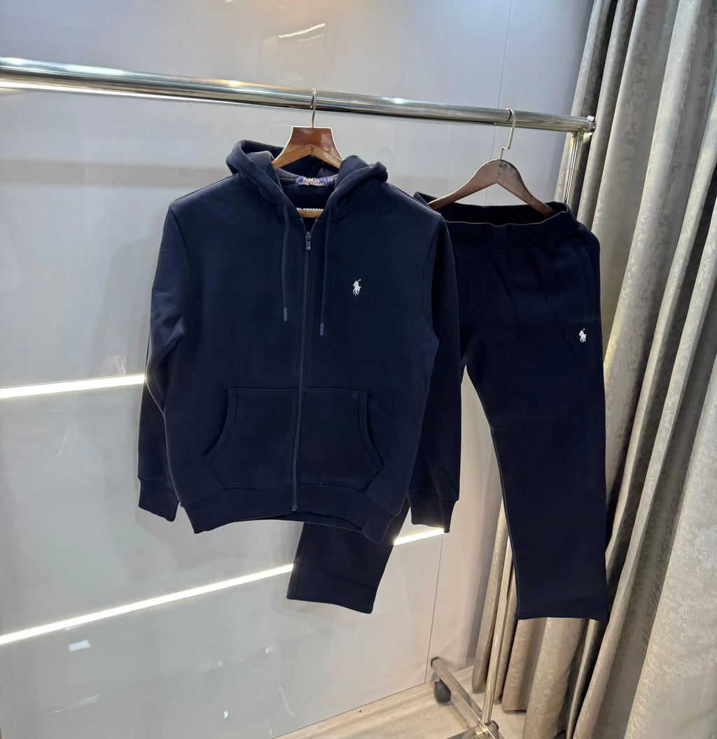 Ralp h Lauren Navy Blue zipper Logo Work Imported Tracksuit