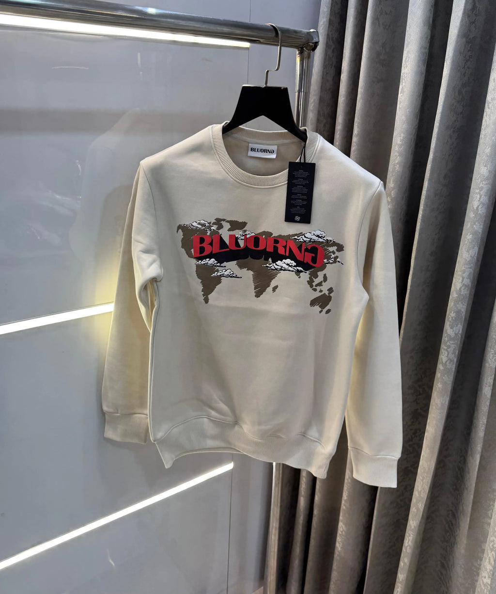 Bluoran g Cream Logo Back Print Premium Sweatshirt