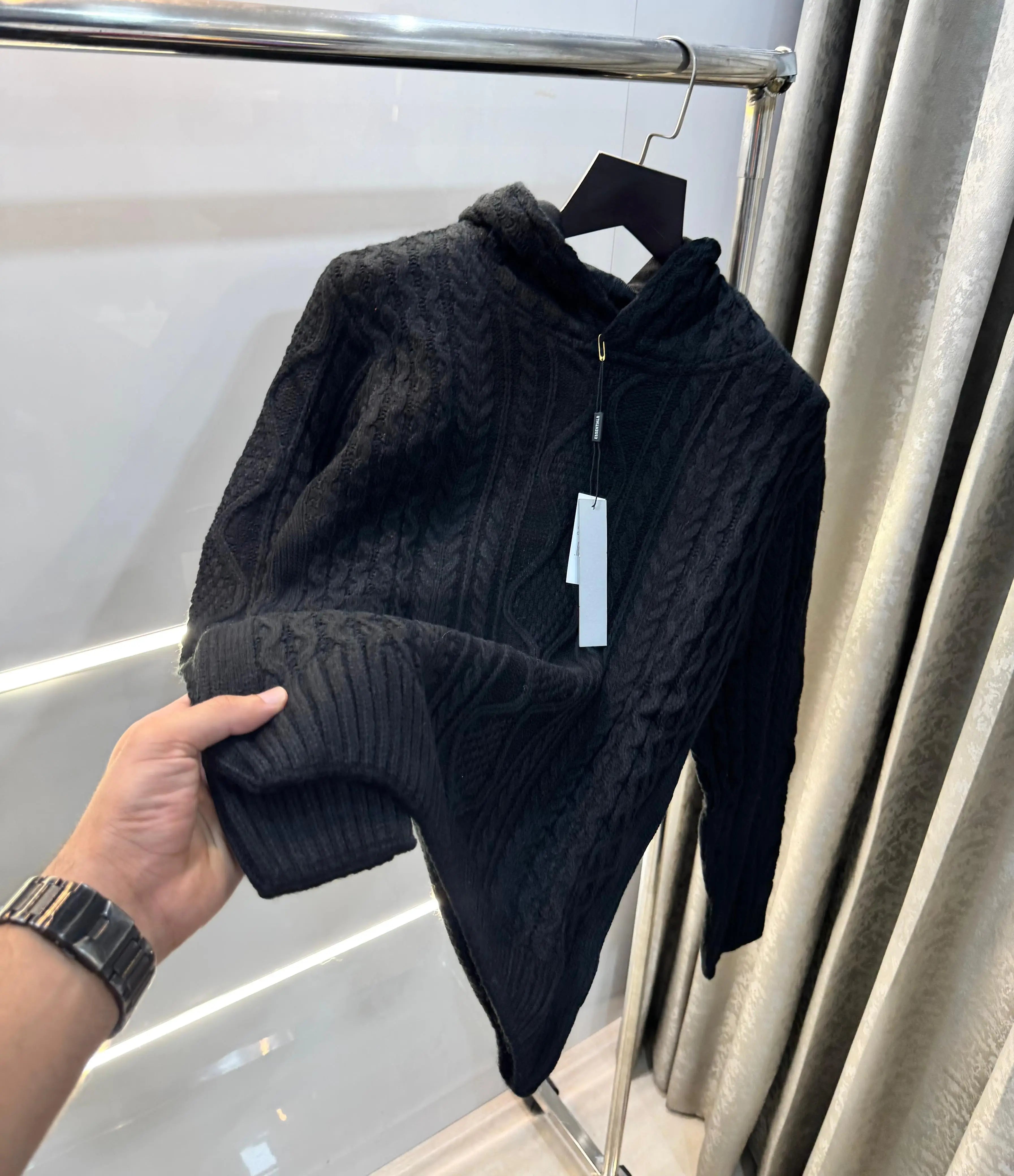 Essential Black Imported Knitted Hoodie Main image