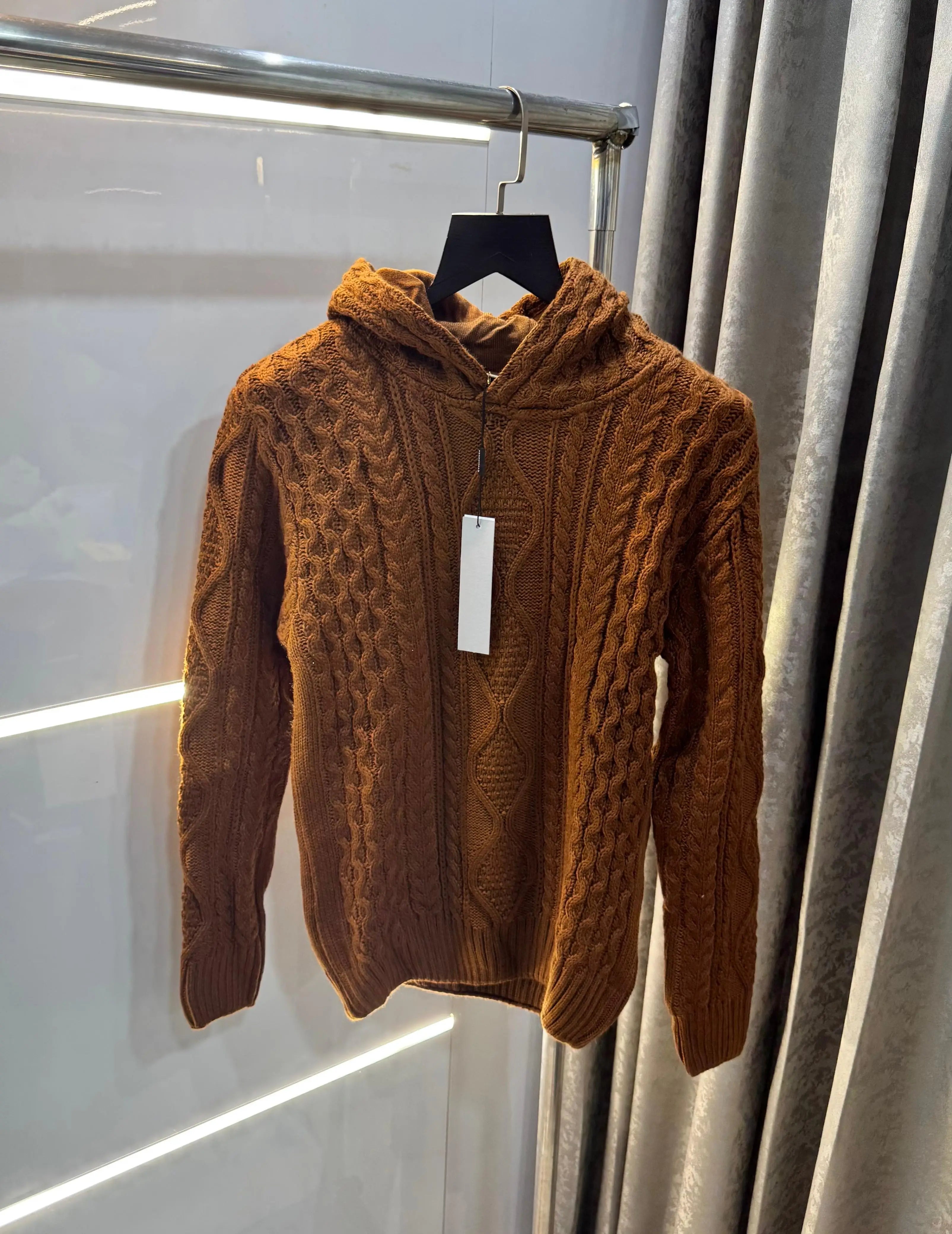 Essential Brown Imported Knitted Hoodie
