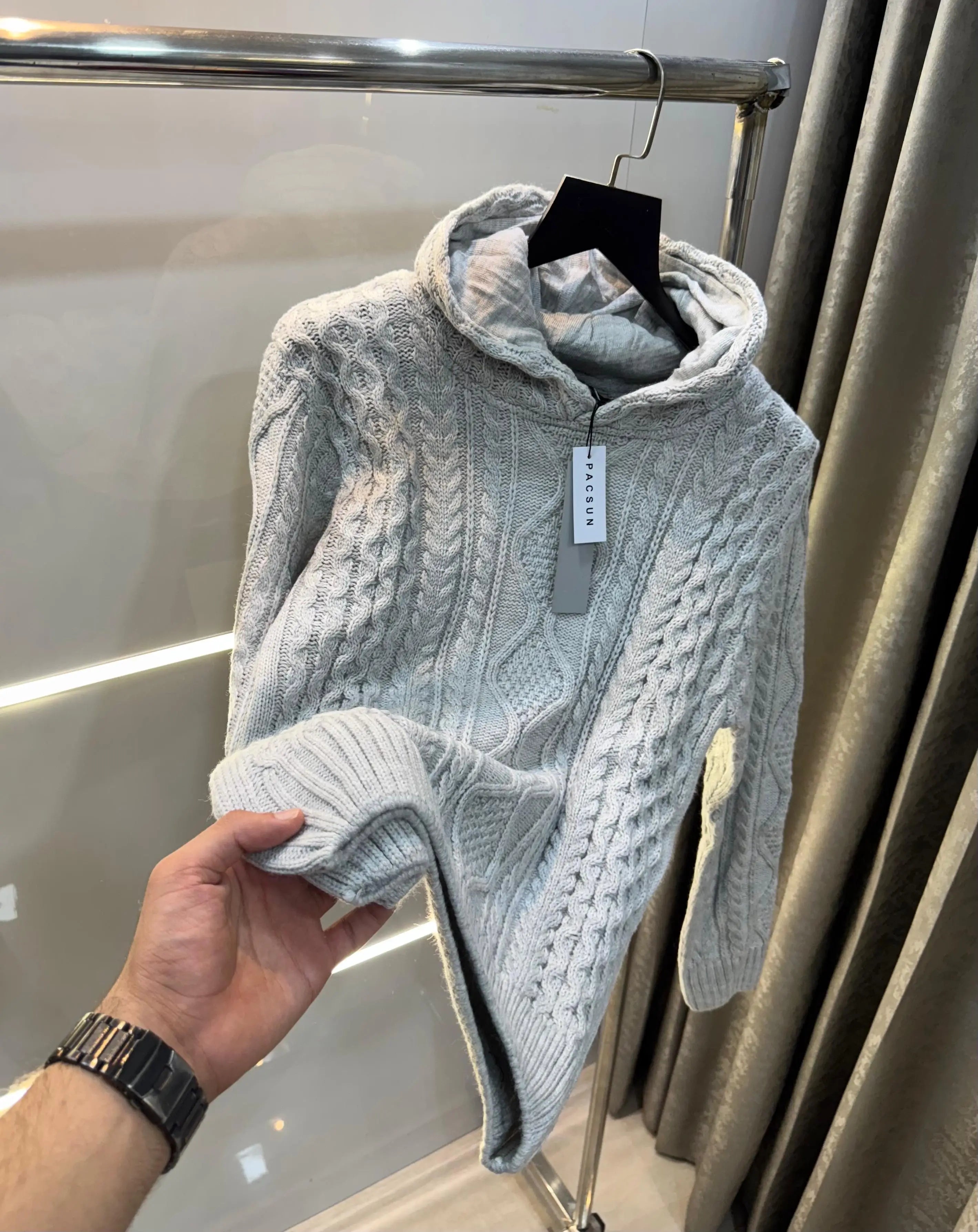 Essential Light Grey Imported Knitted Hoodie Main image