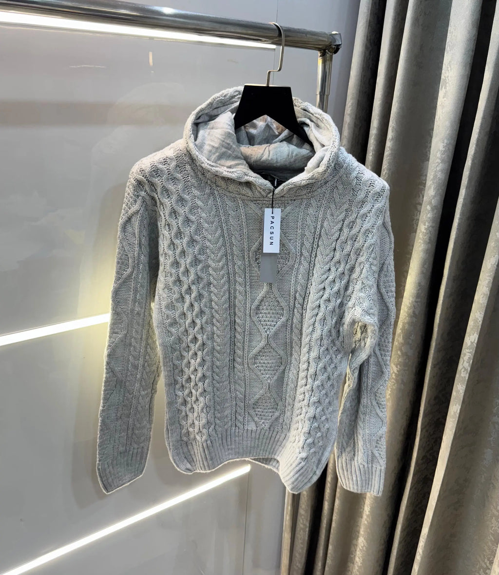 Essential Light Grey Imported Knitted Hoodie