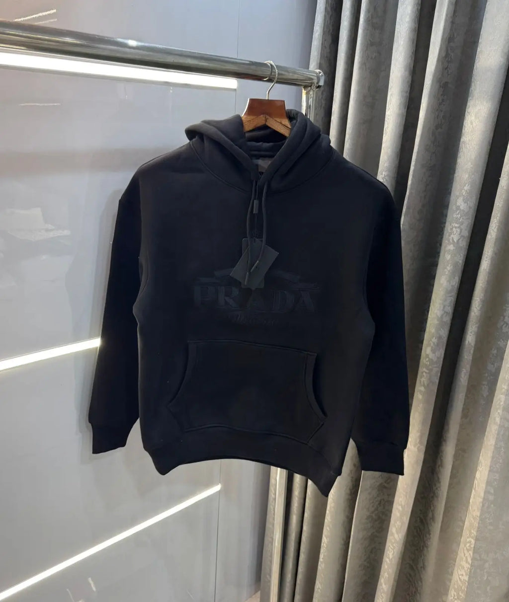Prad a Milano Black  Embroidery Logo Premium Hoodie