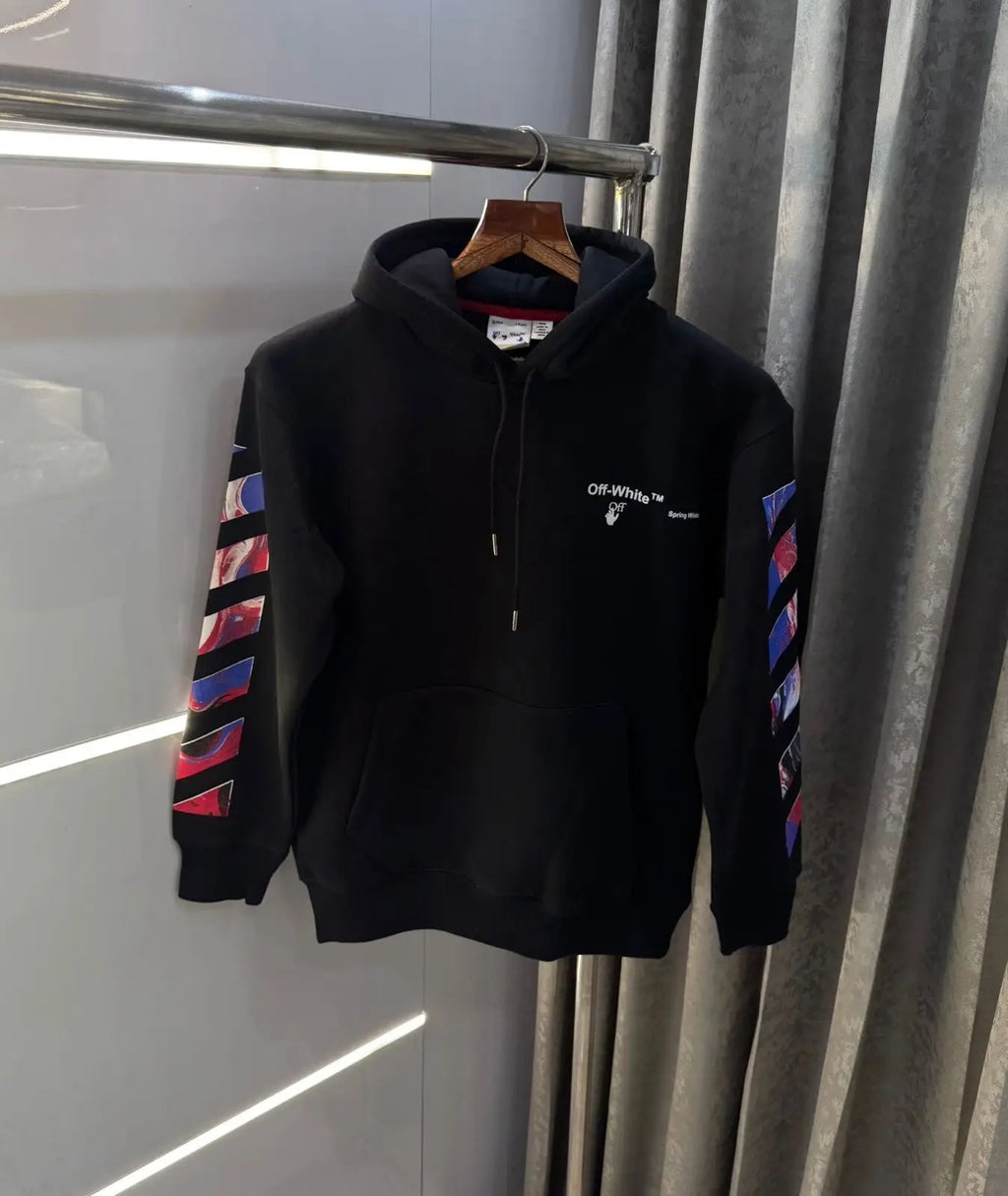 Off white Black Back print Premium Hoodie