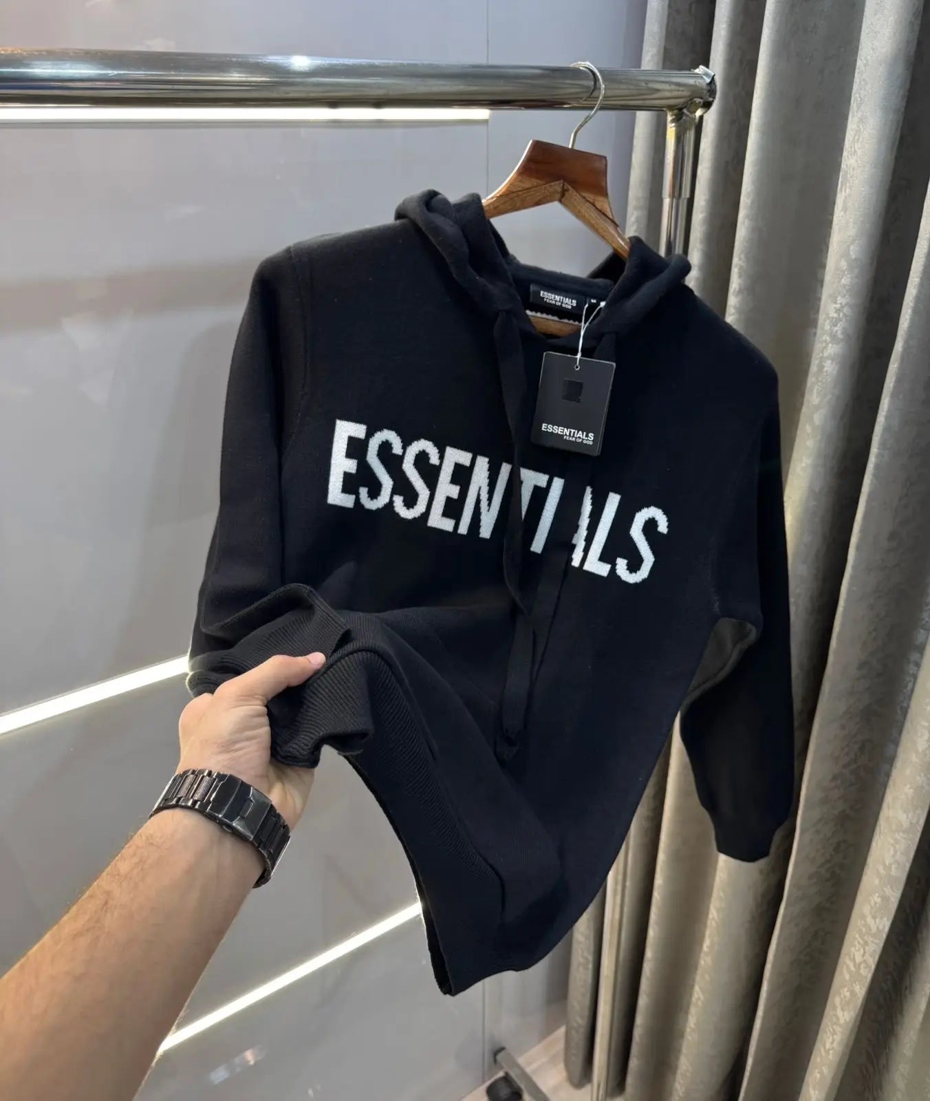 Essential Black  Imported Knitted Hoodie