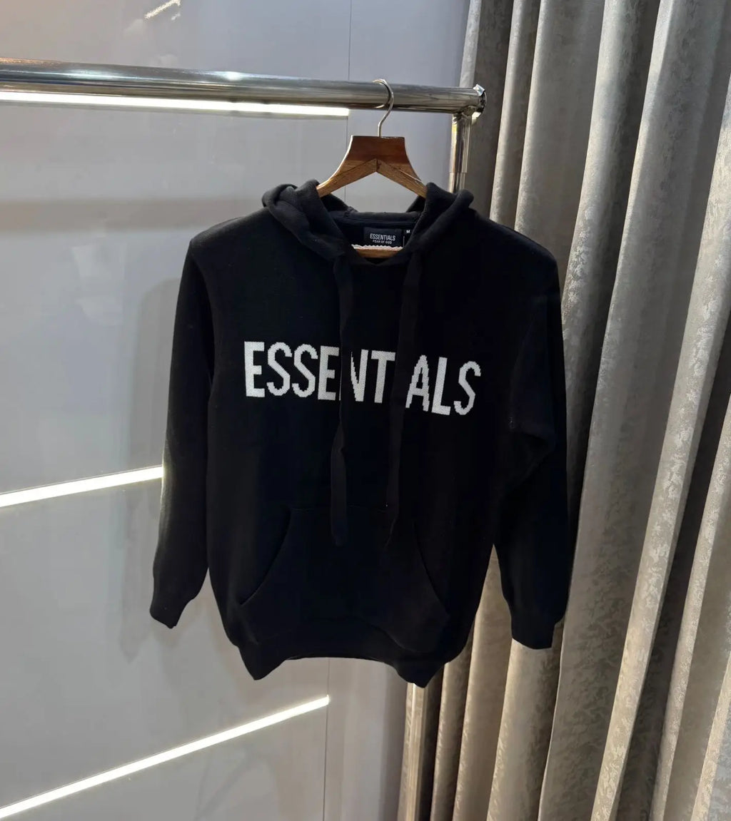 Essential Black  Imported Knitted Hoodie