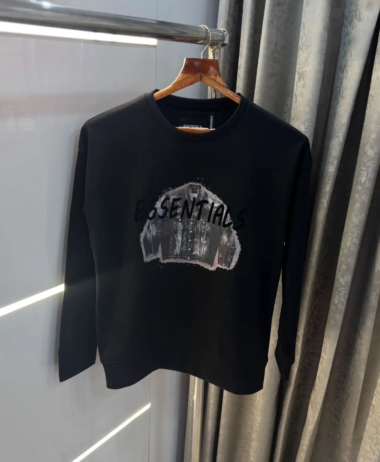 Essentia l Black  Logo Print Imported Premium Sweatshirt Secondary image