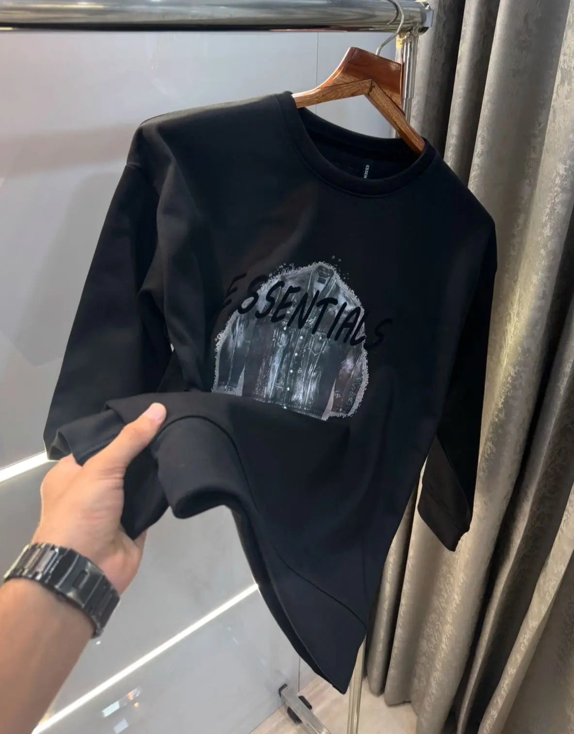Essentia l Black  Logo Print Imported Premium Sweatshirt Main image