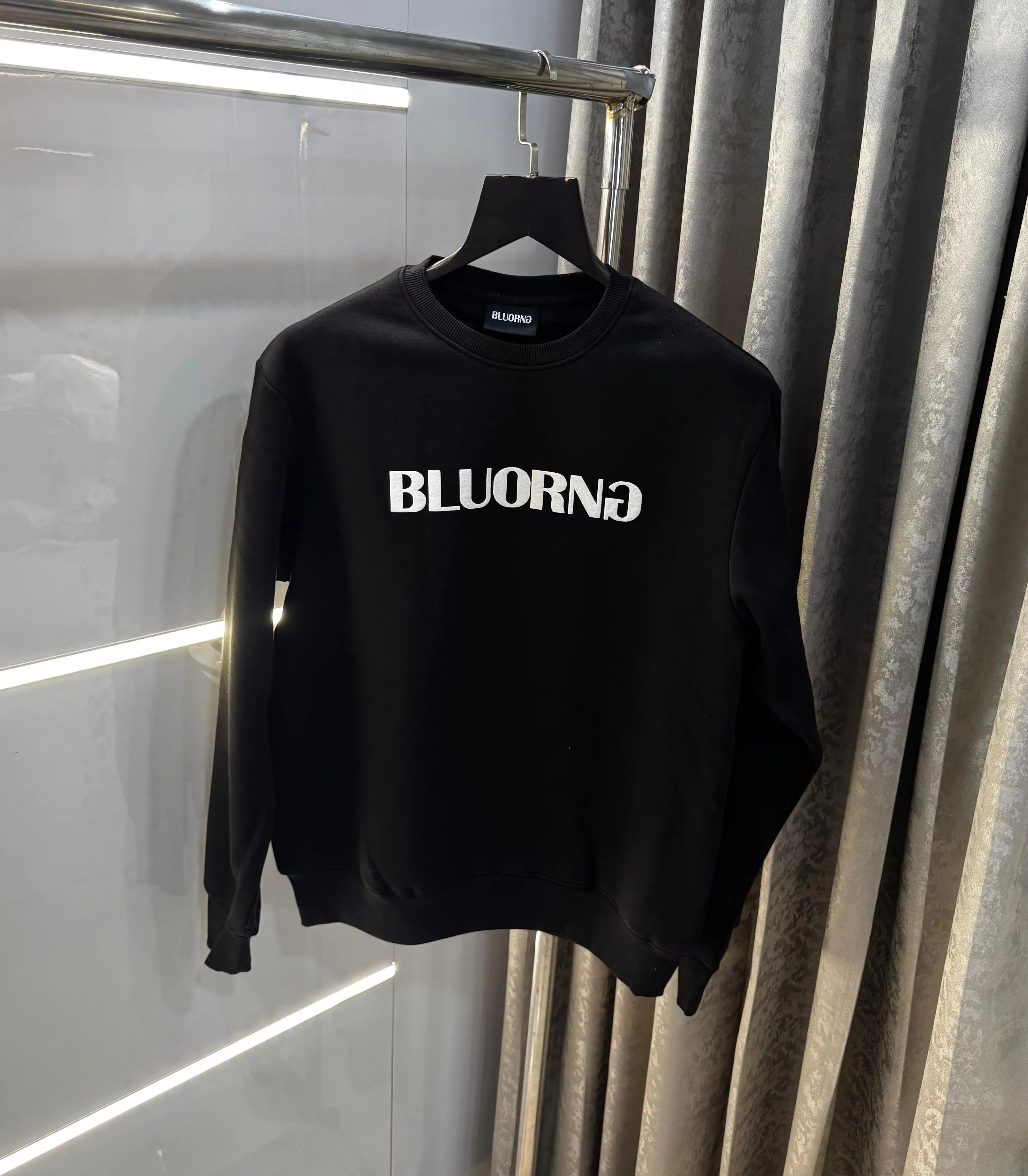 Bluorang Black EmBO$Sed Back Print Premium Sweatshirt