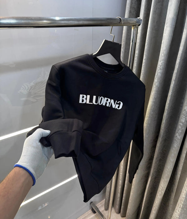 Bluorang Black EmBO$Sed Back Print Premium Sweatshirt
