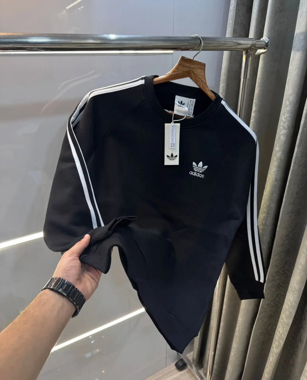 Adida s Black Embroidery Logo Imported Sweatshirt