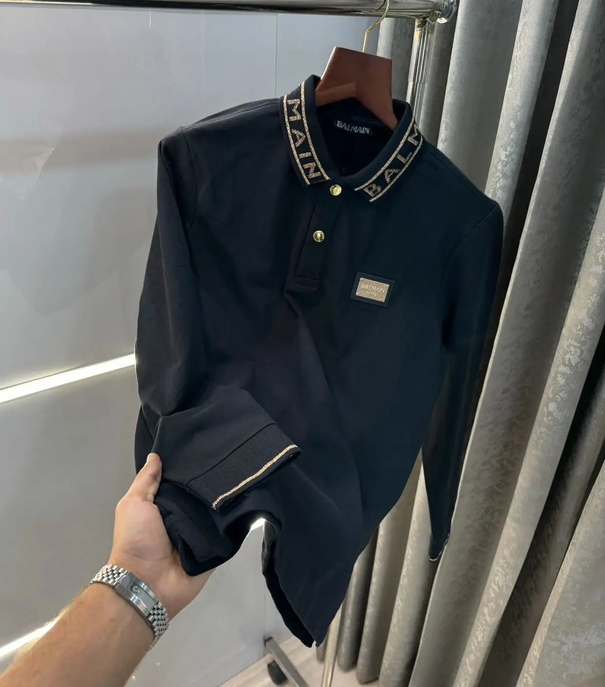 Balmai n Paris Black Logo Work Imported Polo full sleeve T-Shirt Main image