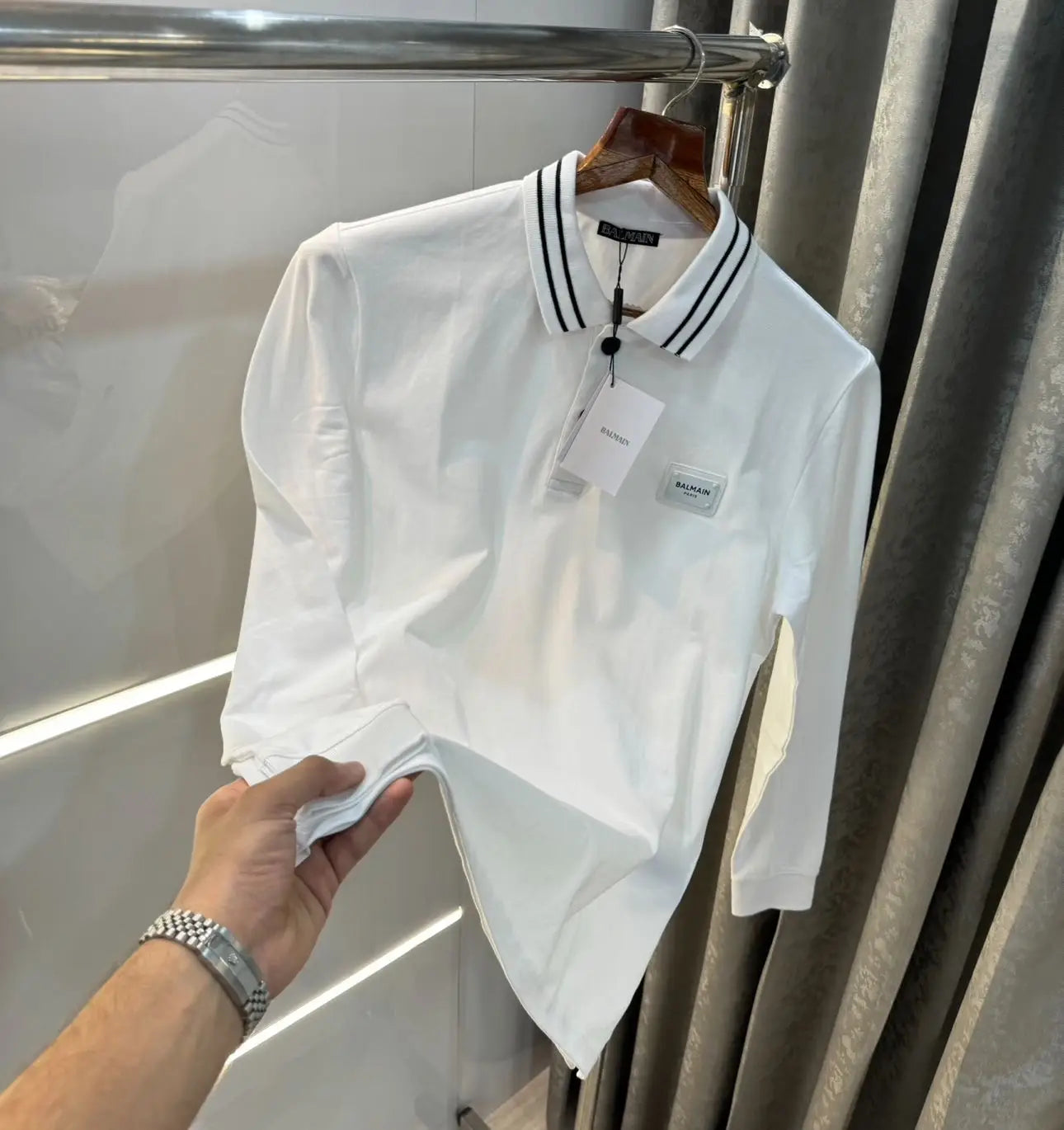 Balmai n Paris White Logo Work Imported Polo full sleeve T-Shirt