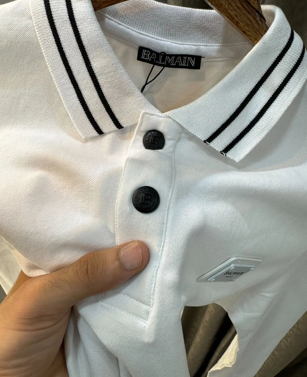 Balmai n Paris White Logo Work Imported Polo full sleeve T-Shirt