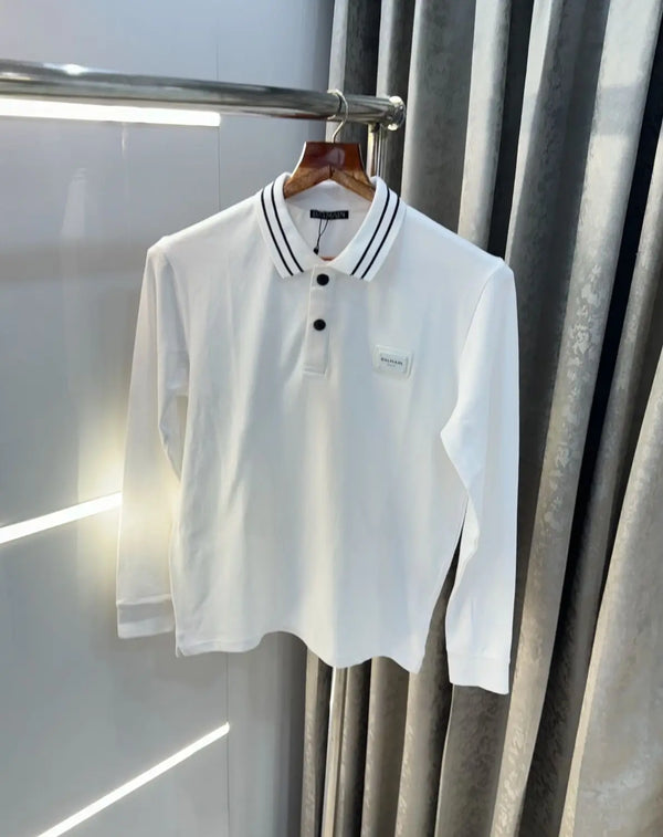 Balmai n Paris White Logo Work Imported Polo full sleeve T-Shirt