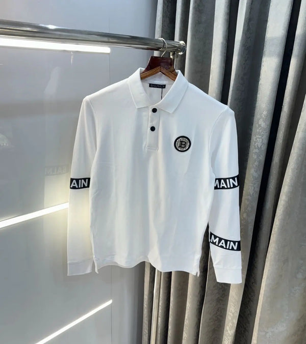 Balmai n Paris White Logo Work Imported Polo full sleeve T-Shirt