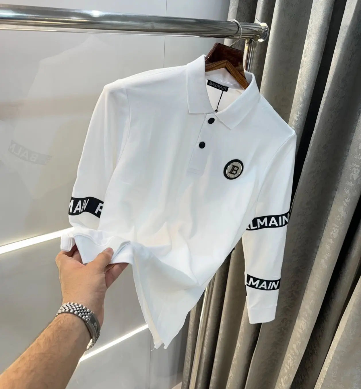 Balmai n Paris White Logo Work Imported Polo full sleeve T-Shirt Main image