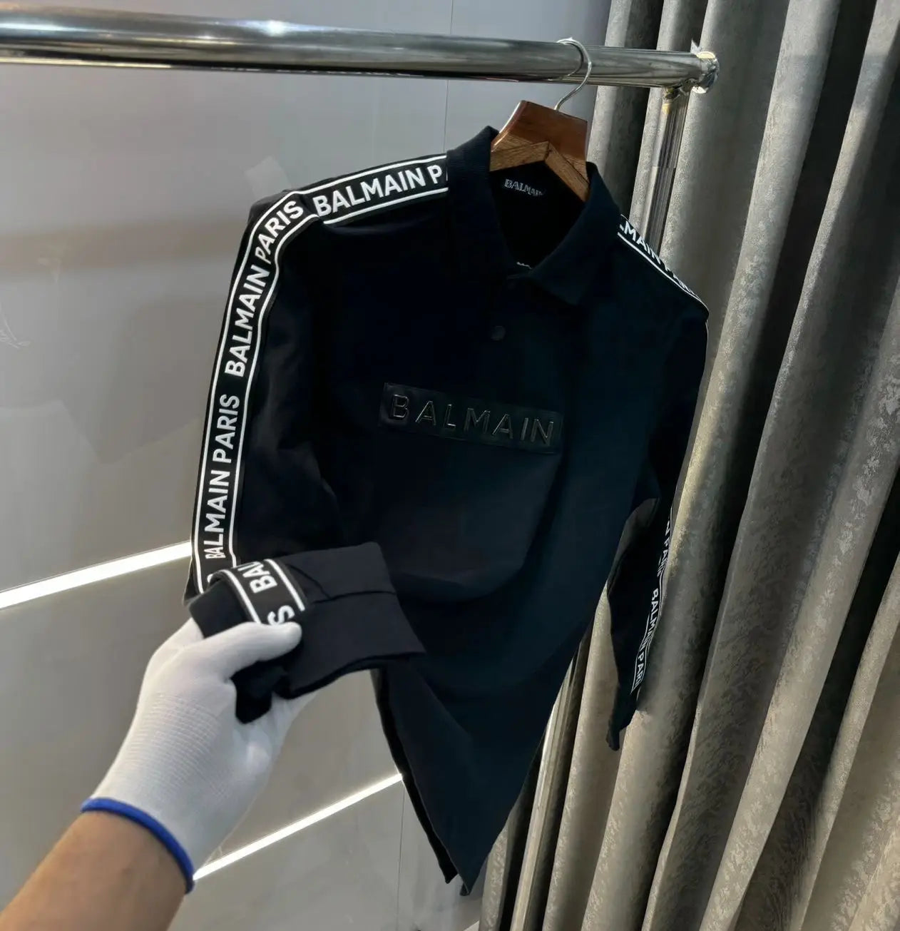 Balmai n Paris Black Logo Work Imported Polo full sleeve T-Shirt