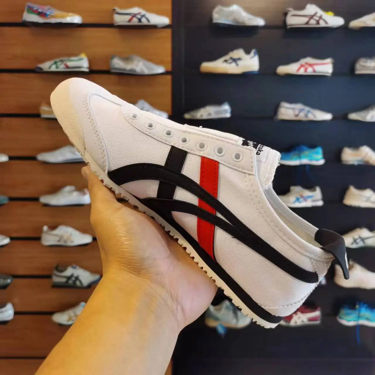 Onitsuka Tiger Mexico 66 slip on White Black Red Sneakers for Mens