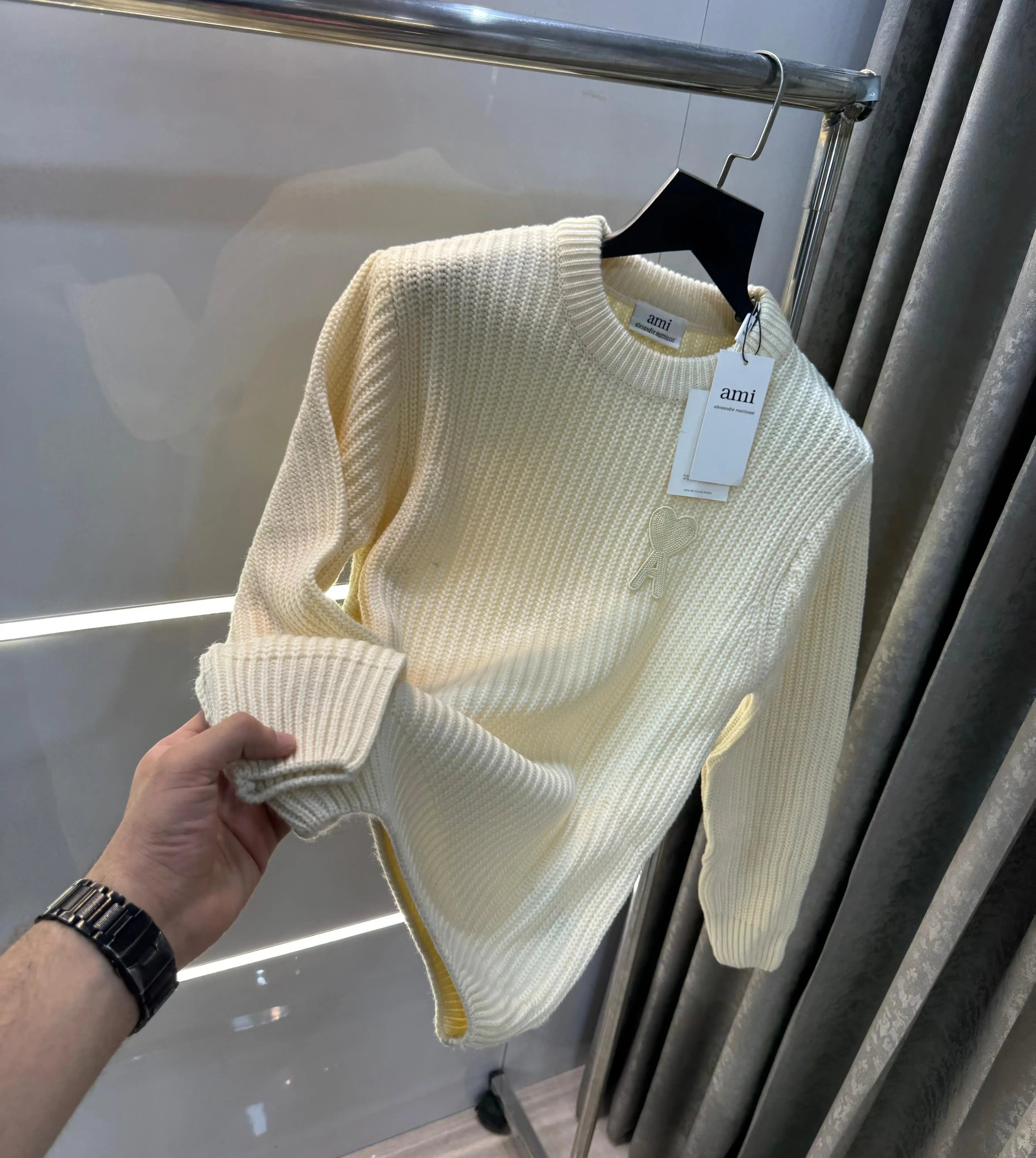 Ami Paris Cream Knitted Ultimate Imported Pull Over Main image