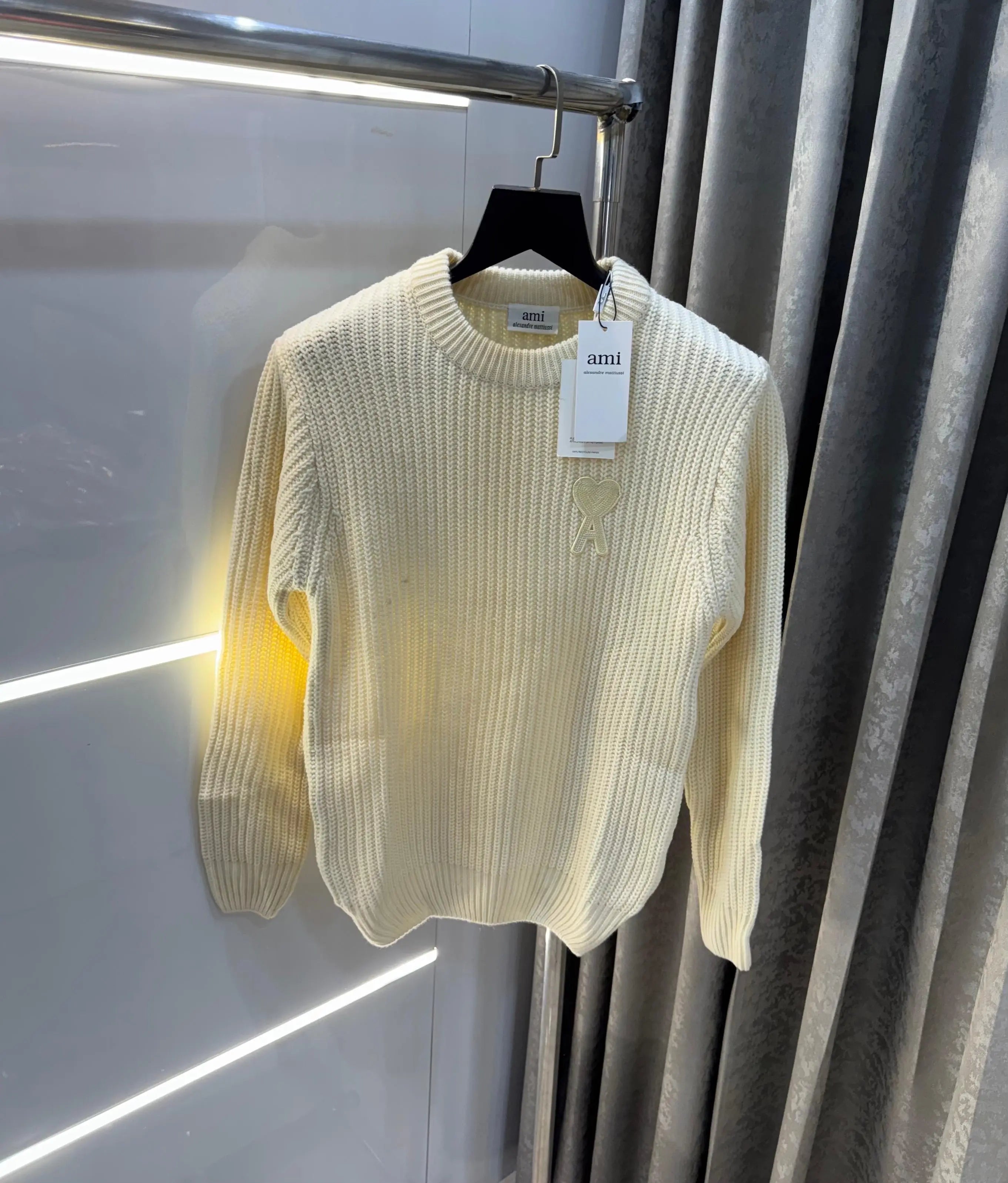 Ami Paris Cream Knitted Ultimate Imported Pull Over Secondary image