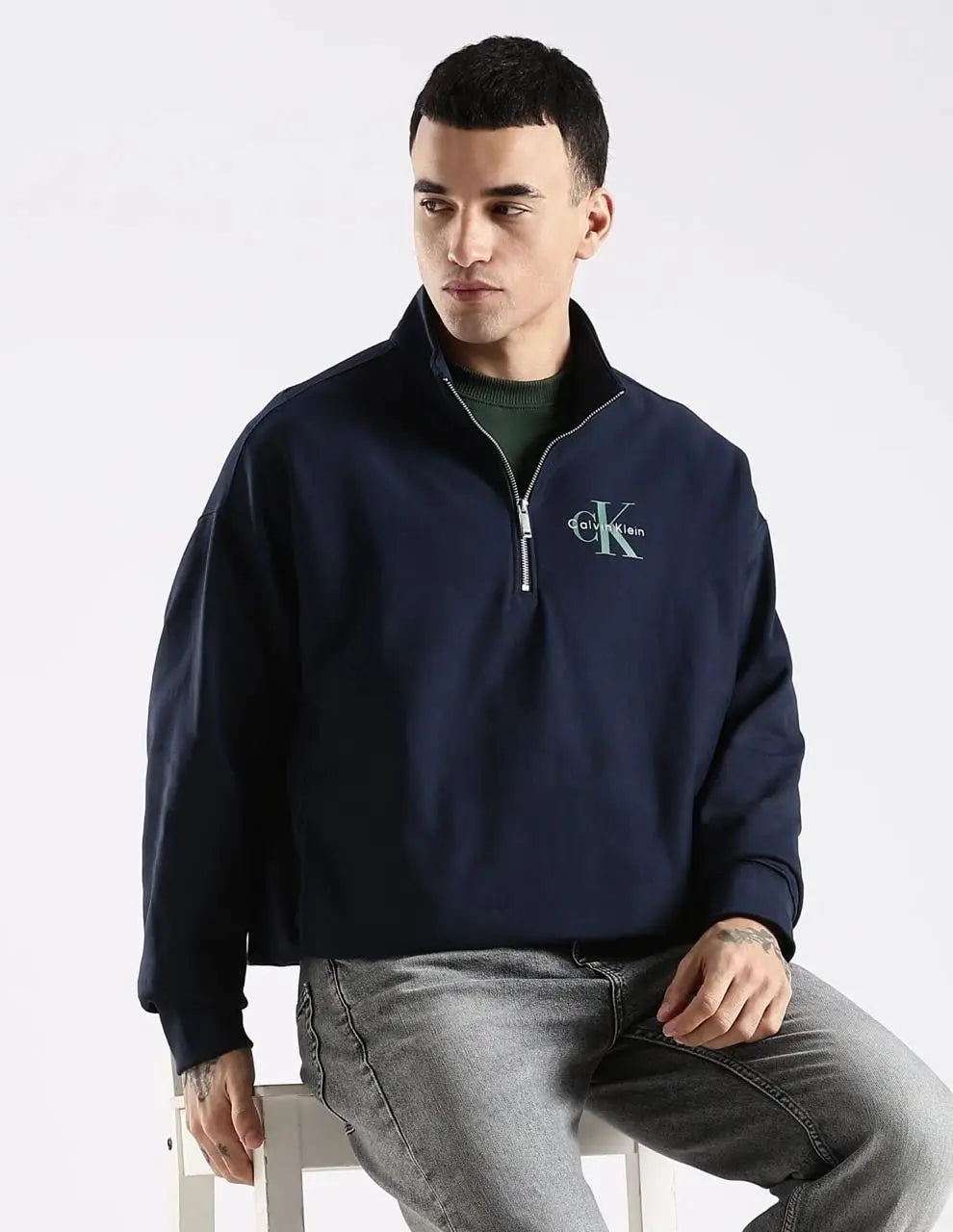 Calvin  Klein Navy Blue Zip Premium Sweatshirt Main image