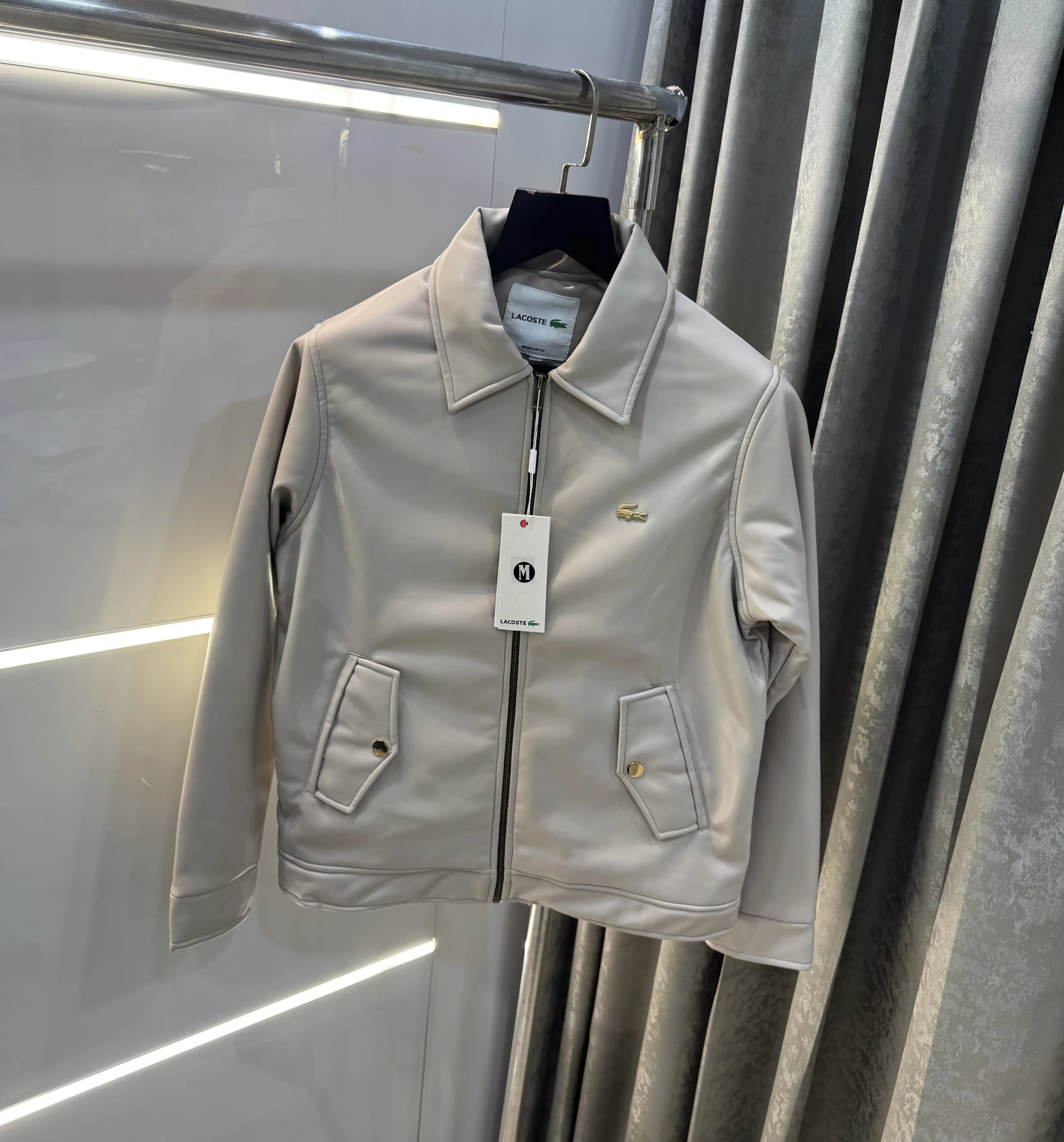 Lacost e Cream Back Work Imported Leather Jacket Main image