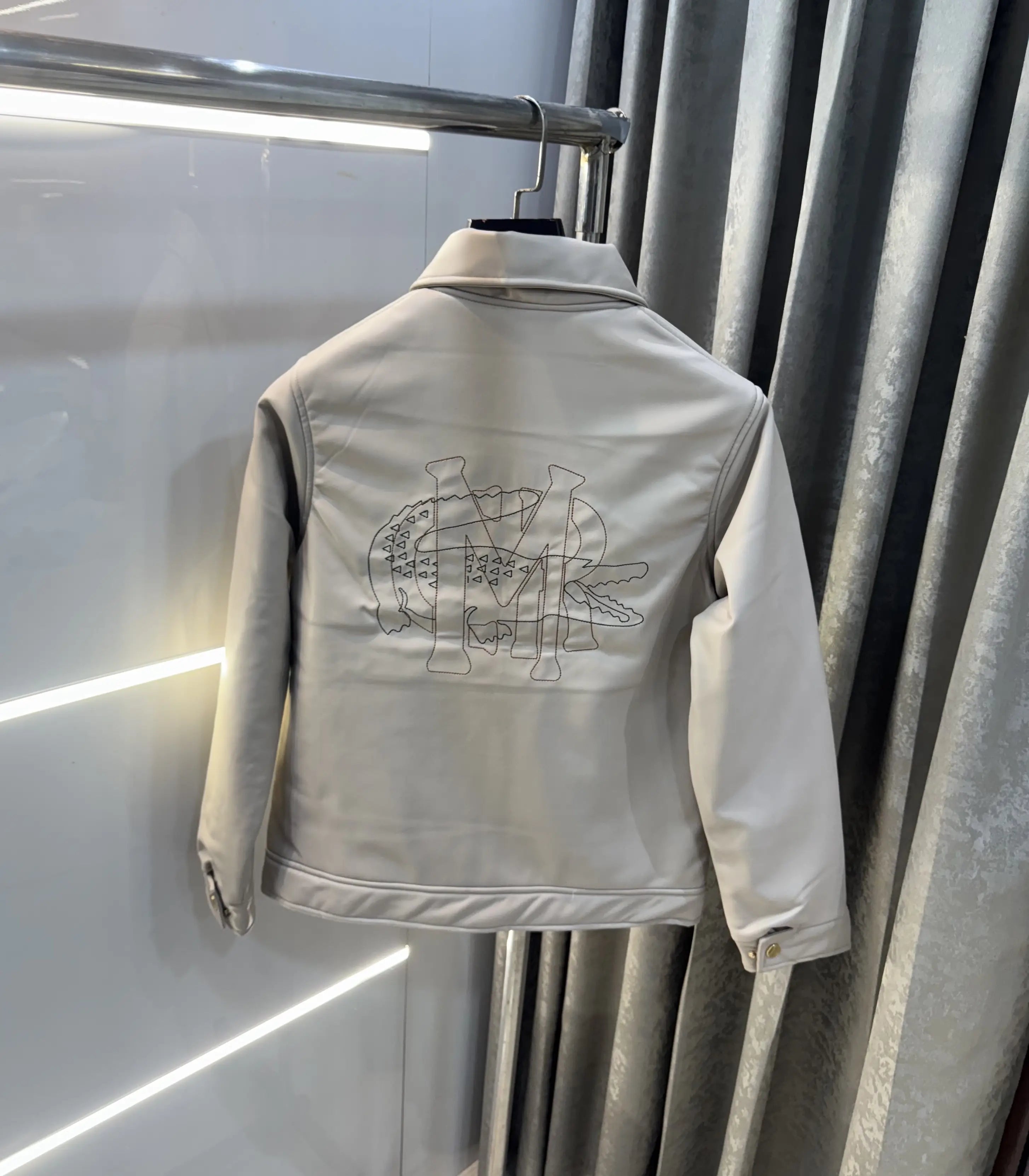 Lacost e Cream Back Work Imported Leather Jacket Secondary image