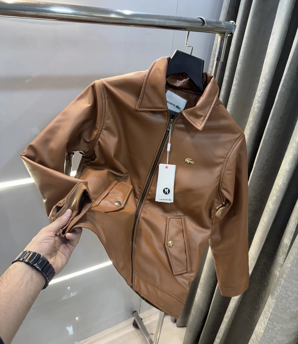 Lacost e Tan Brown Back Work Imported Leather Jacket