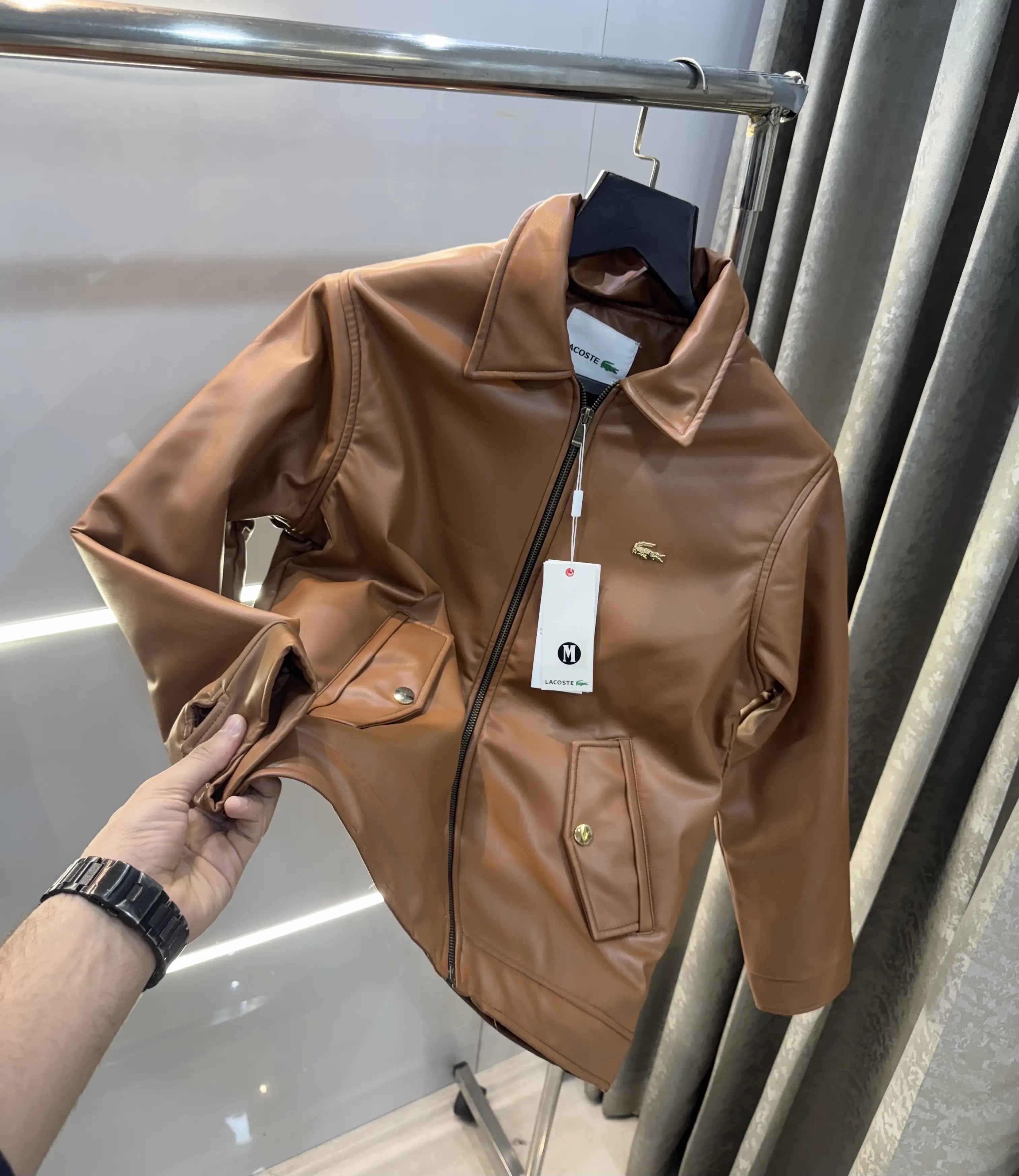 Lacost e Tan Brown Back Work Imported Leather Jacket