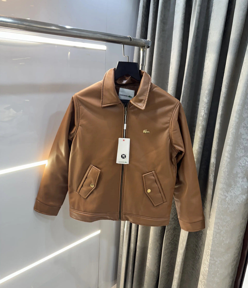 Lacost e Tan Brown Back Work Imported Leather Jacket