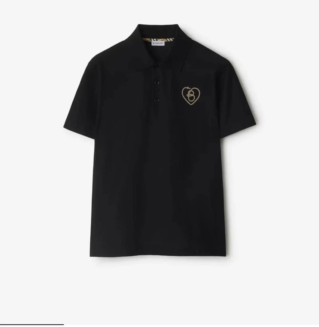 Burberr y Black Embroidery Logo Imported Polo T-Shirt