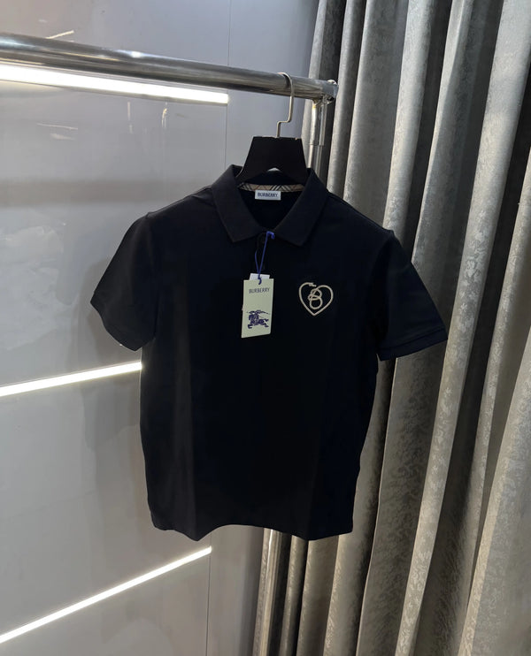 Burberr y Black Embroidery Logo Imported Polo T-Shirt