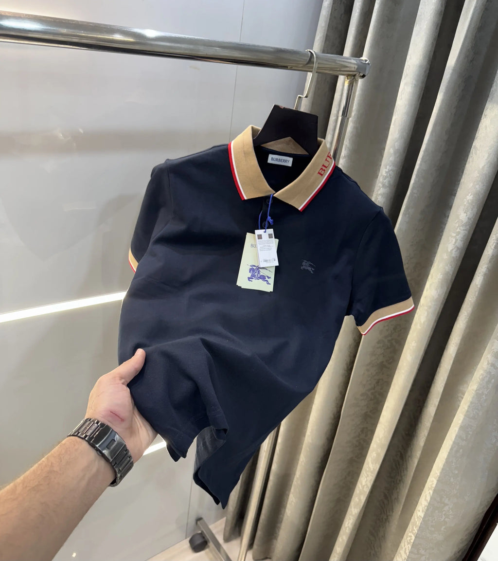 Burberr y Navy Blue Logo Work Imported Polo T-Shirt