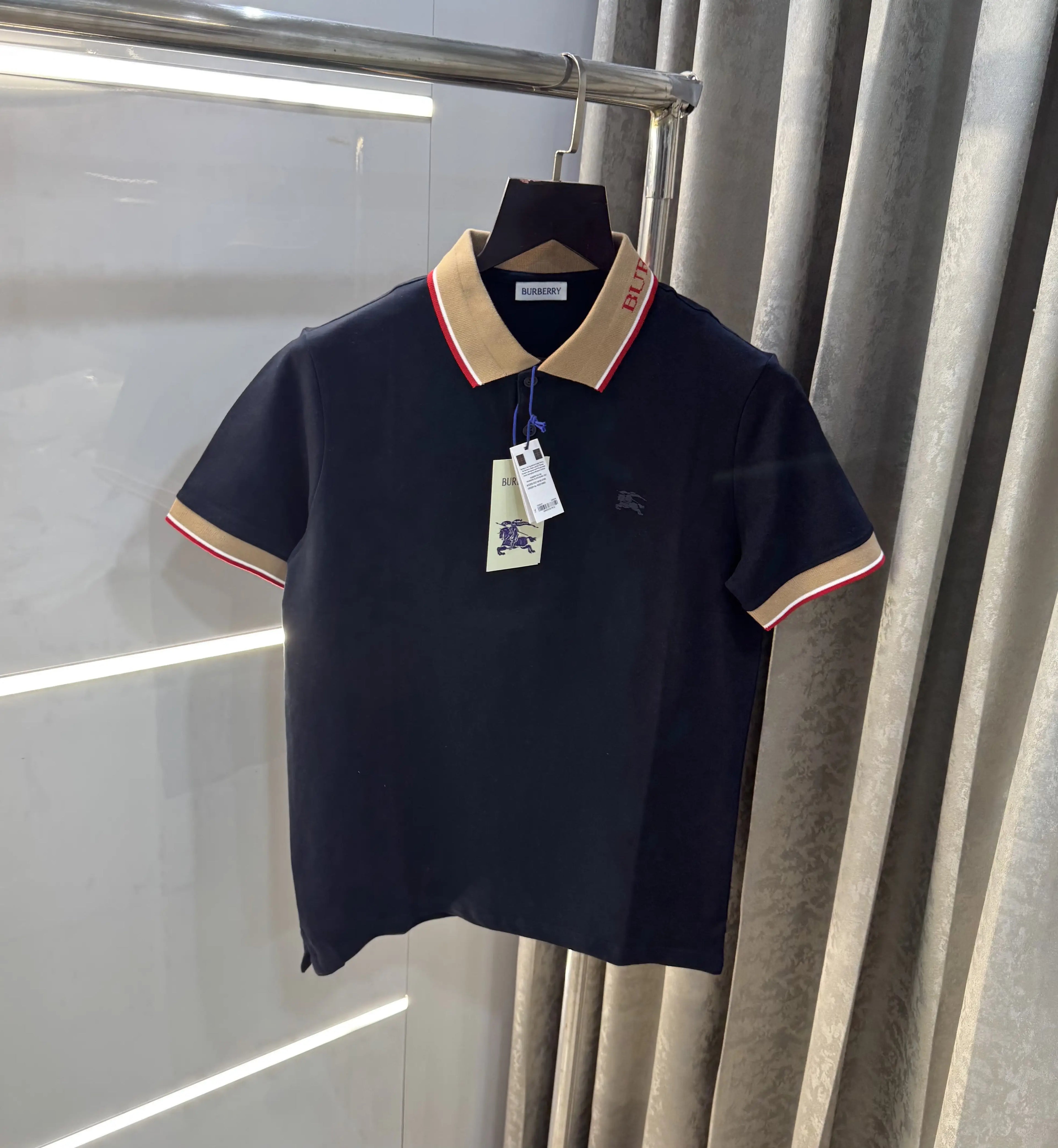 Burberr y Navy Blue Logo Work Imported Polo T-Shirt