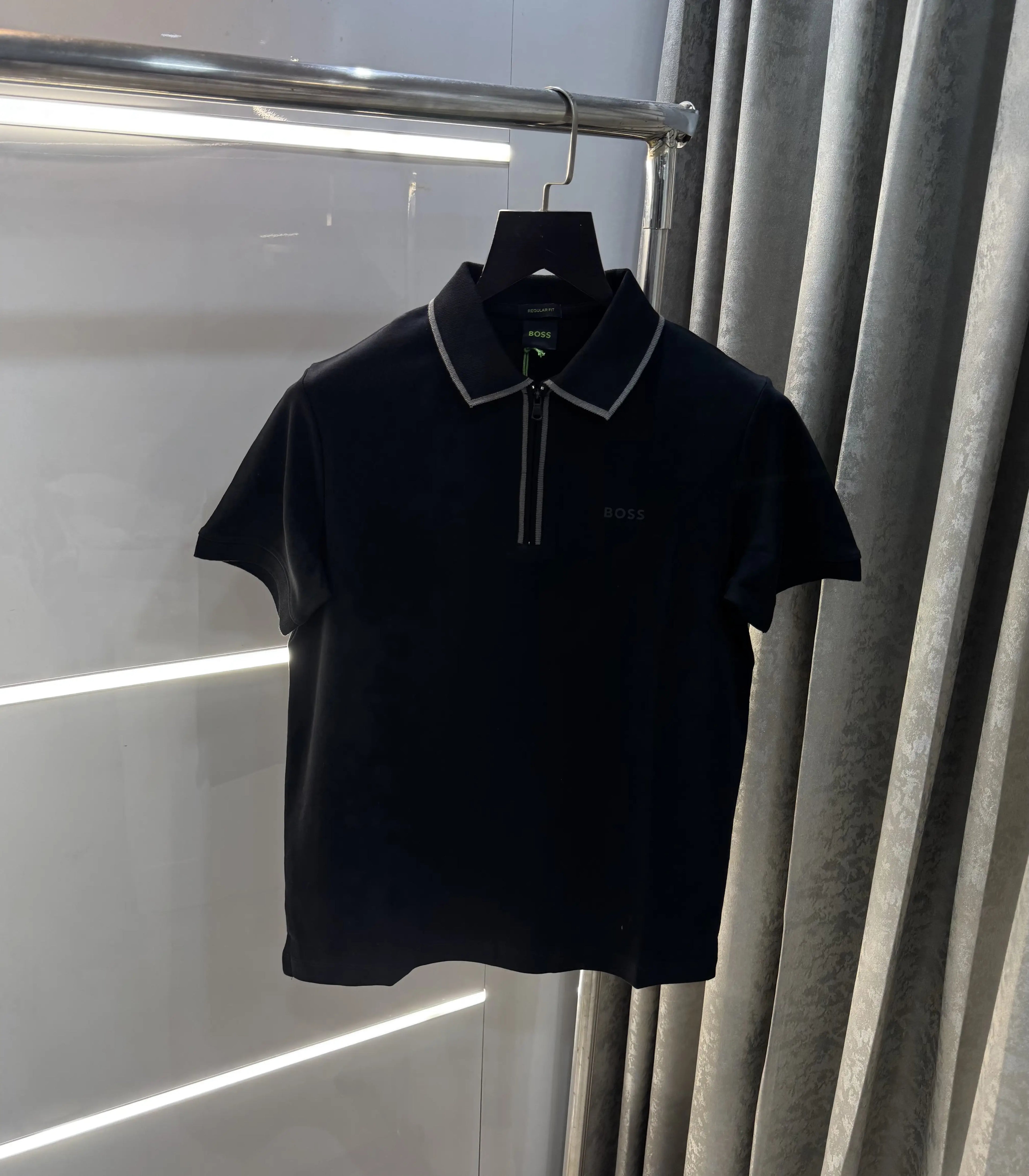 Hugo  Bo_SS! Black Zip Premium Polo T-Shirt