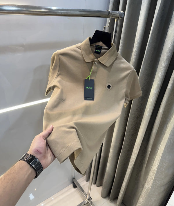 Copy Hugo  B0_ss Beige Premium Polo T-Shirt