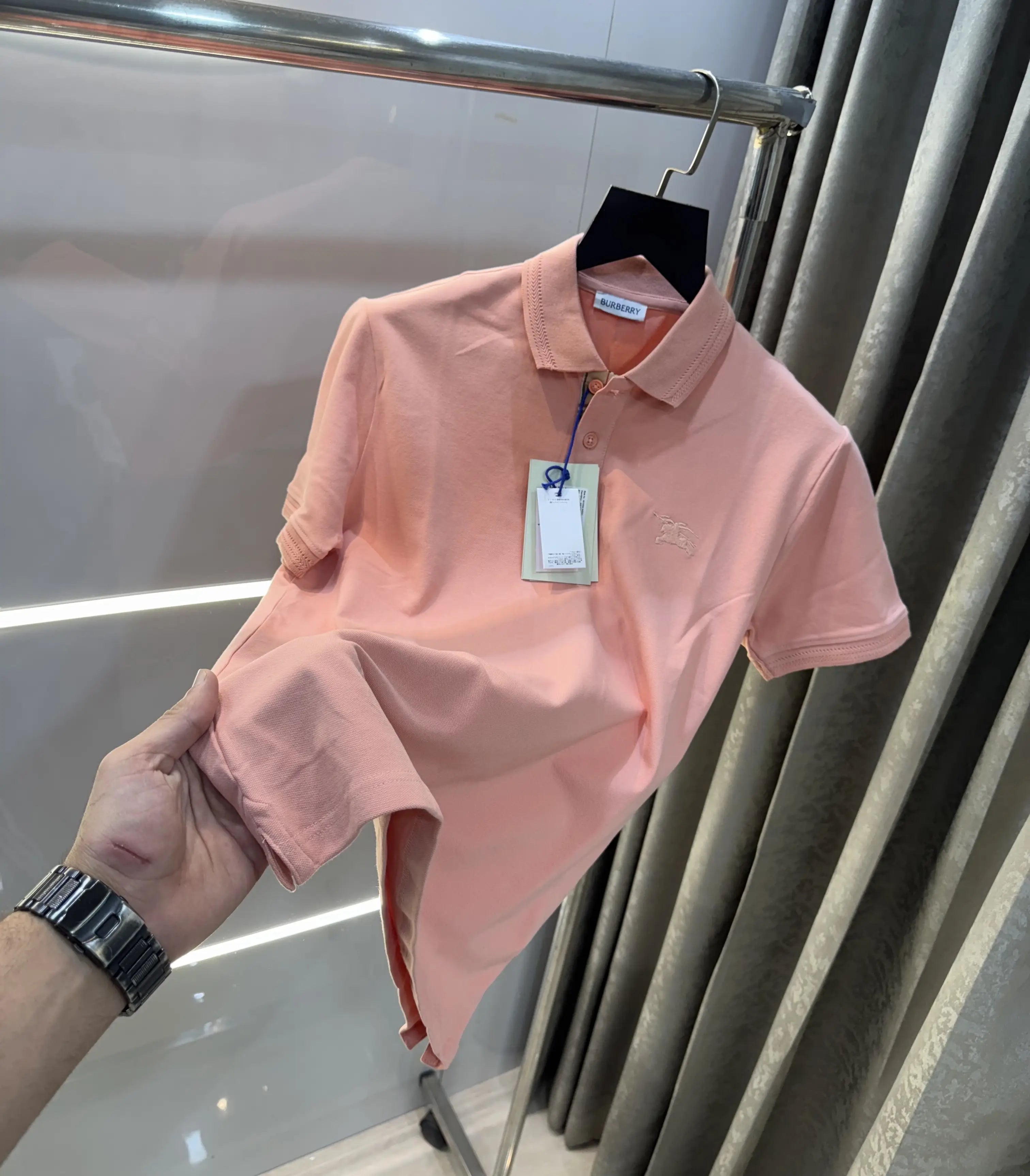 Burberr y Pink Logo Work Imported Polo T-Shirt