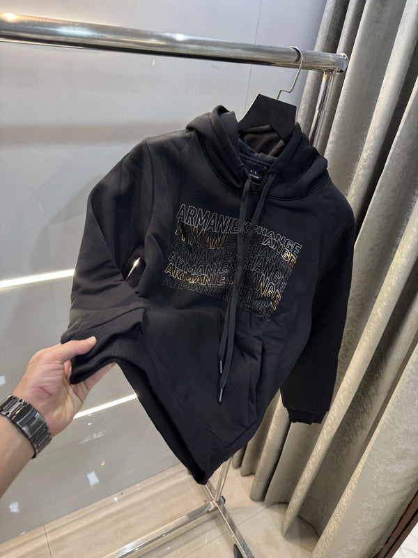 Arman i E....Xchange Black Logo Print Imported Hoodie