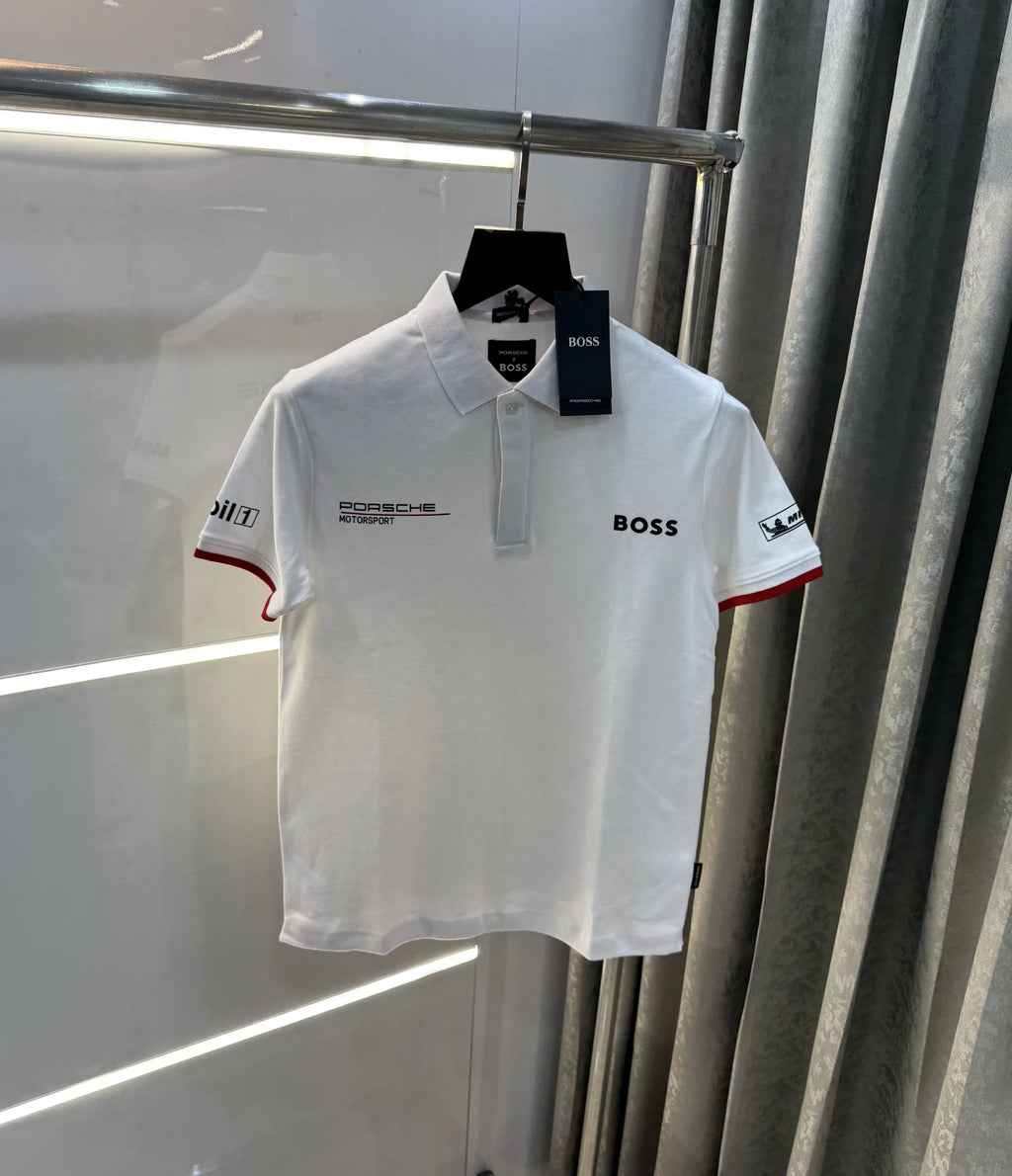 Hug o  Bos s White Porche Edition Premium Polo T-shirt